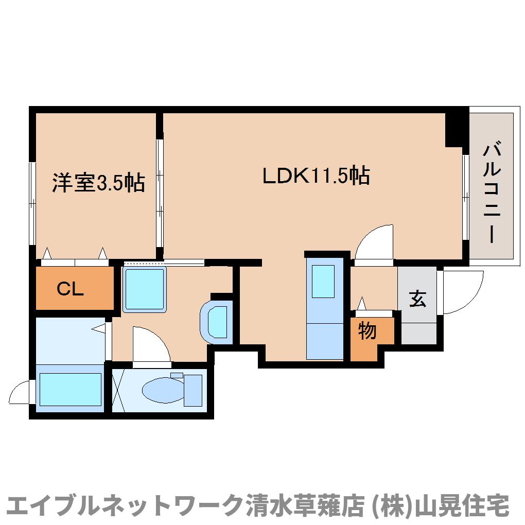 静岡市駿河区中吉田のアパートの間取り