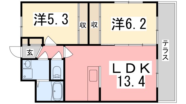 姫路市花田町上原田のマンションの間取り