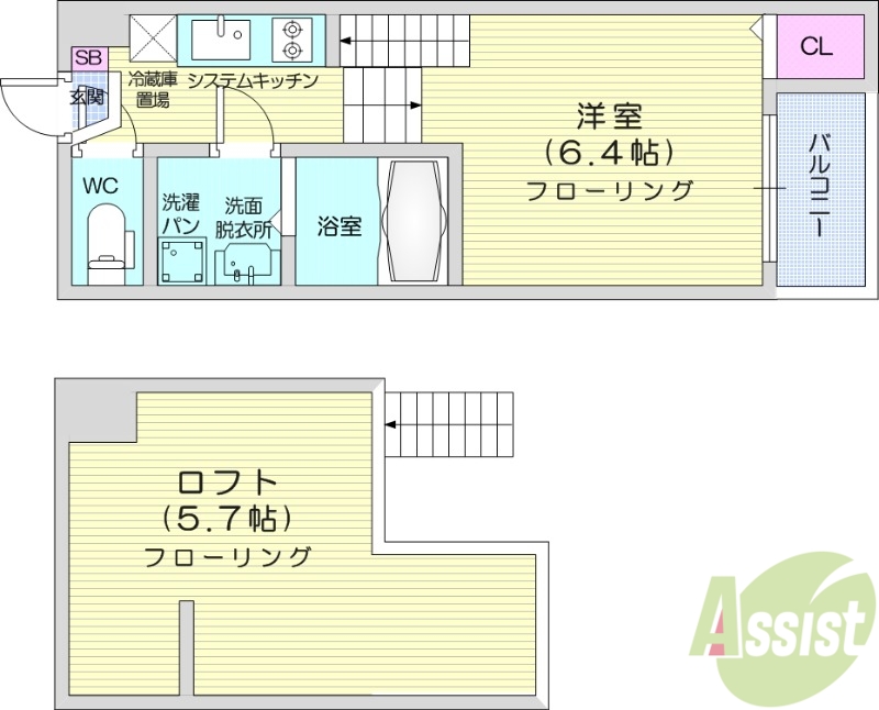 仙台市宮城野区福住町のアパートの間取り