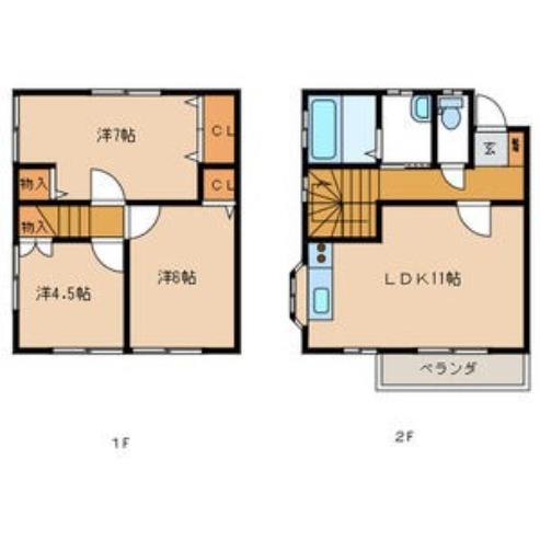 【福岡市中央区笹丘のアパートの間取り】