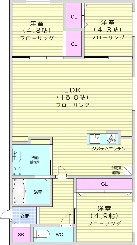 札幌市東区北四十三条東のマンションの間取り