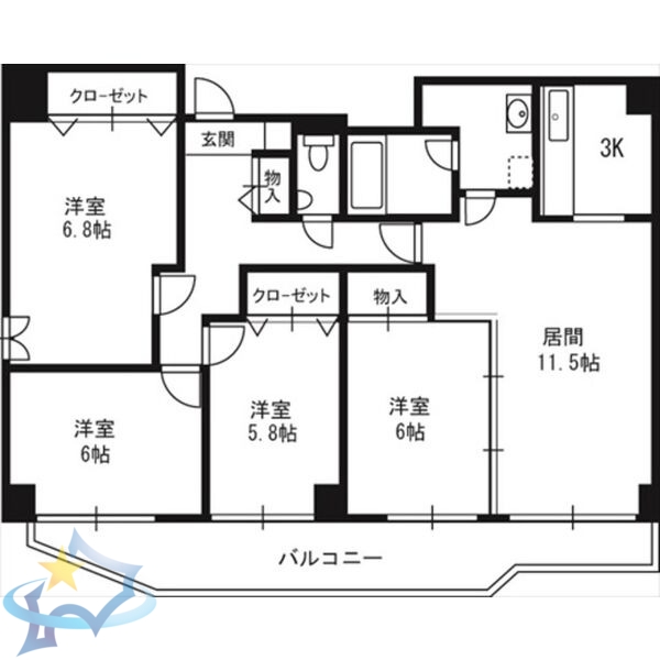 札幌市中央区南十八条西のマンションの間取り