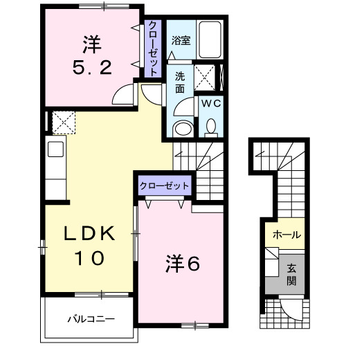 直方市大字上新入のアパートの間取り