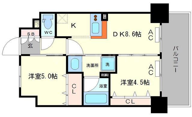 大阪市浪速区大国のマンションの間取り