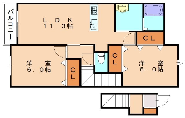 遠賀郡岡垣町旭南のアパートの間取り