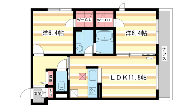 奈良市紀寺町のアパートの間取り