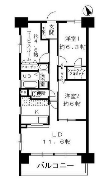 小田急線 町田駅 徒歩5分 11階建 築25年の間取り写真