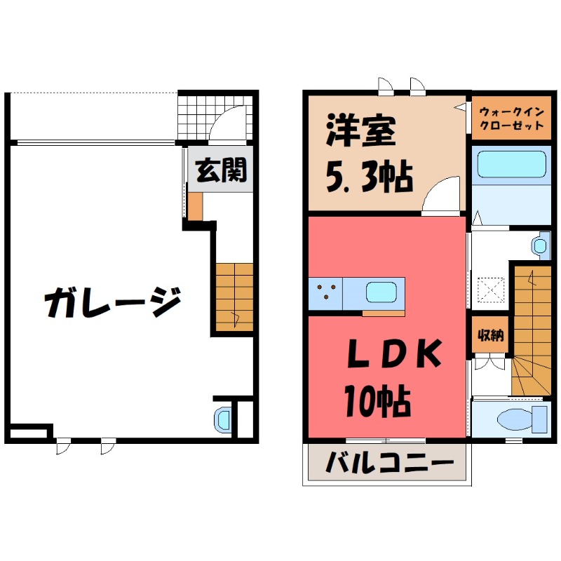 下都賀郡壬生町大字壬生丁のアパートの間取り