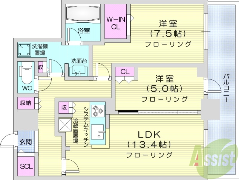 札幌市北区北八条西のマンションの間取り