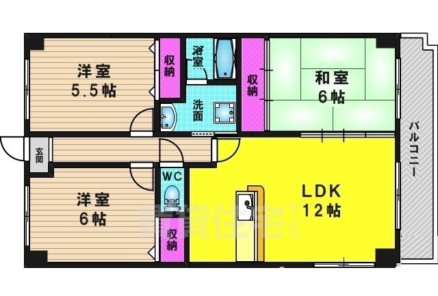 京都市下京区七条御所ノ内北町のマンションの間取り