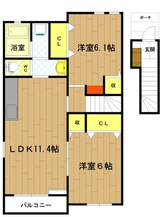 伊勢市上地町のアパートの間取り