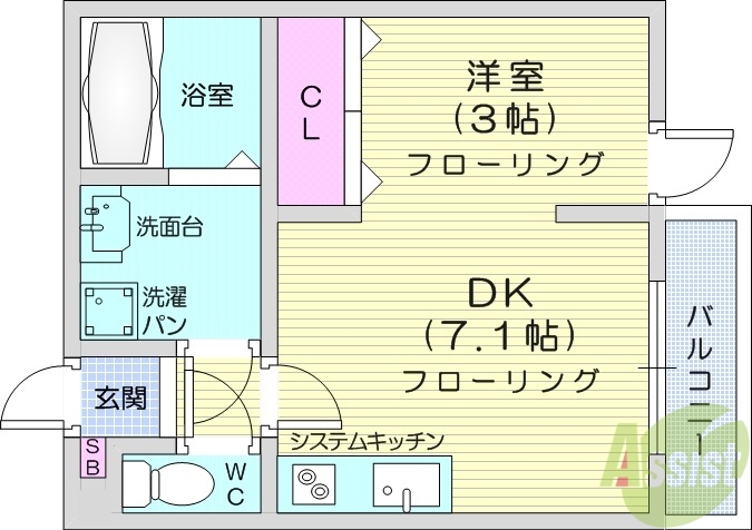 仙台市若林区なないろの里のアパートの間取り