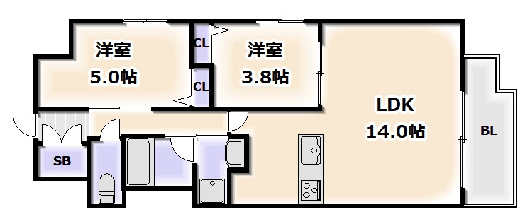 大阪市西成区聖天下のマンションの間取り