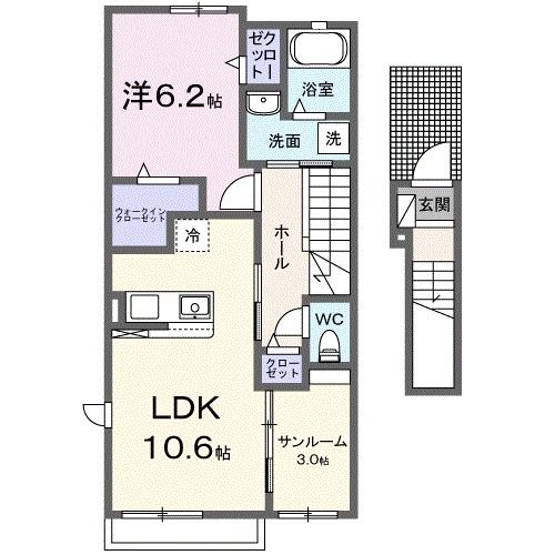 山陽小野田市大字小野田のアパートの間取り