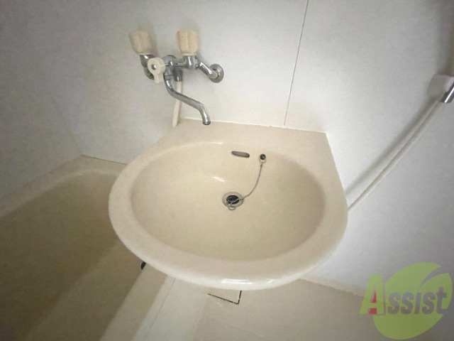 洗面設備　洗面台はバスルームの横に付いていました。