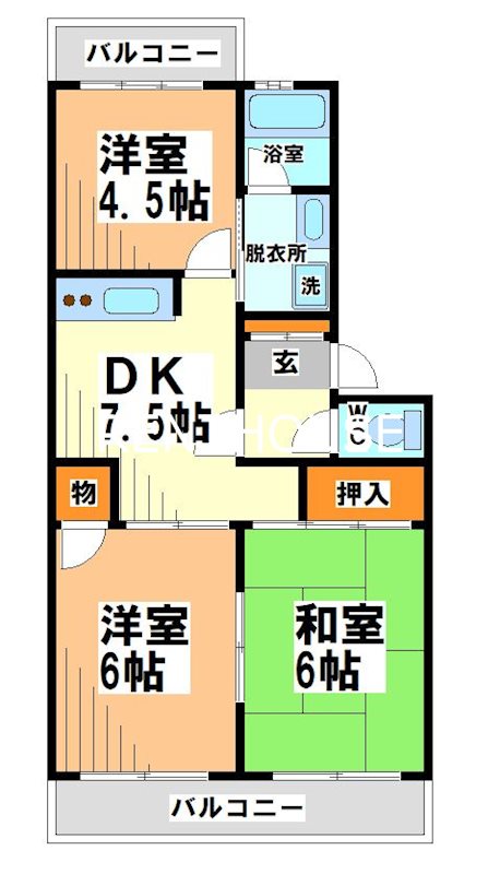 稲城市東長沼のマンションの間取り