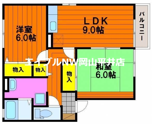 岡山市南区西市のアパートの間取り