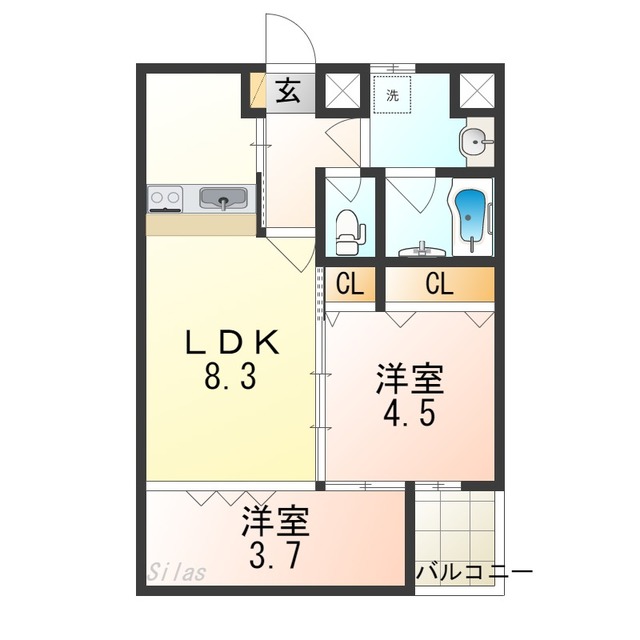 大阪市生野区巽西のマンションの間取り