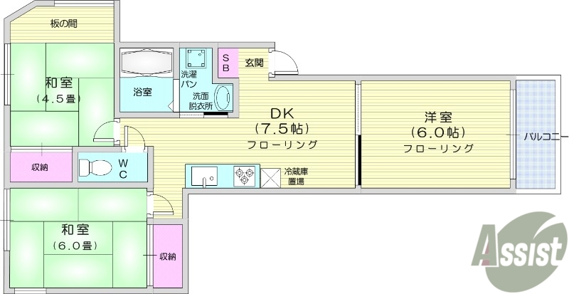 多賀城市東田中のアパートの間取り