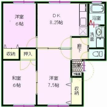 岡山市北区東古松のアパートの間取り