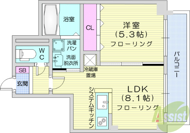 札幌市北区北二十一条西のマンションの間取り