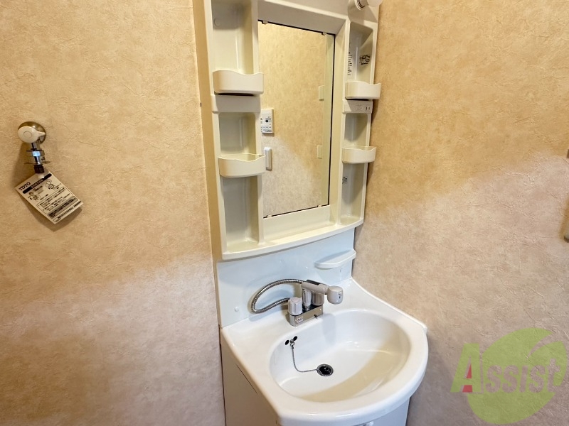 洗面設備　シャワー付きの洗面化粧台です。使いやすそうですね。