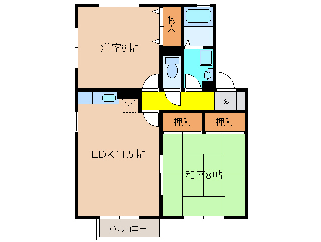 神戸市北区鹿の子台南町のアパートの間取り