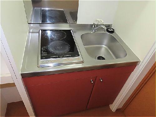 キッチン　2口の電気コンロまたはIHコンロとなります