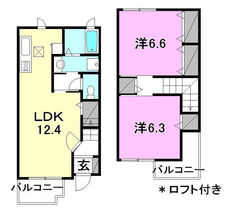 松山市北吉田町のアパートの間取り