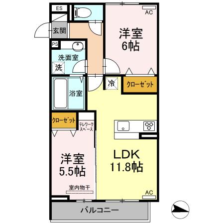 福山市御幸町大字上岩成のアパートの間取り