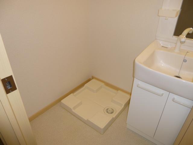 洗面設備　シャンドレと室内洗濯機置き場