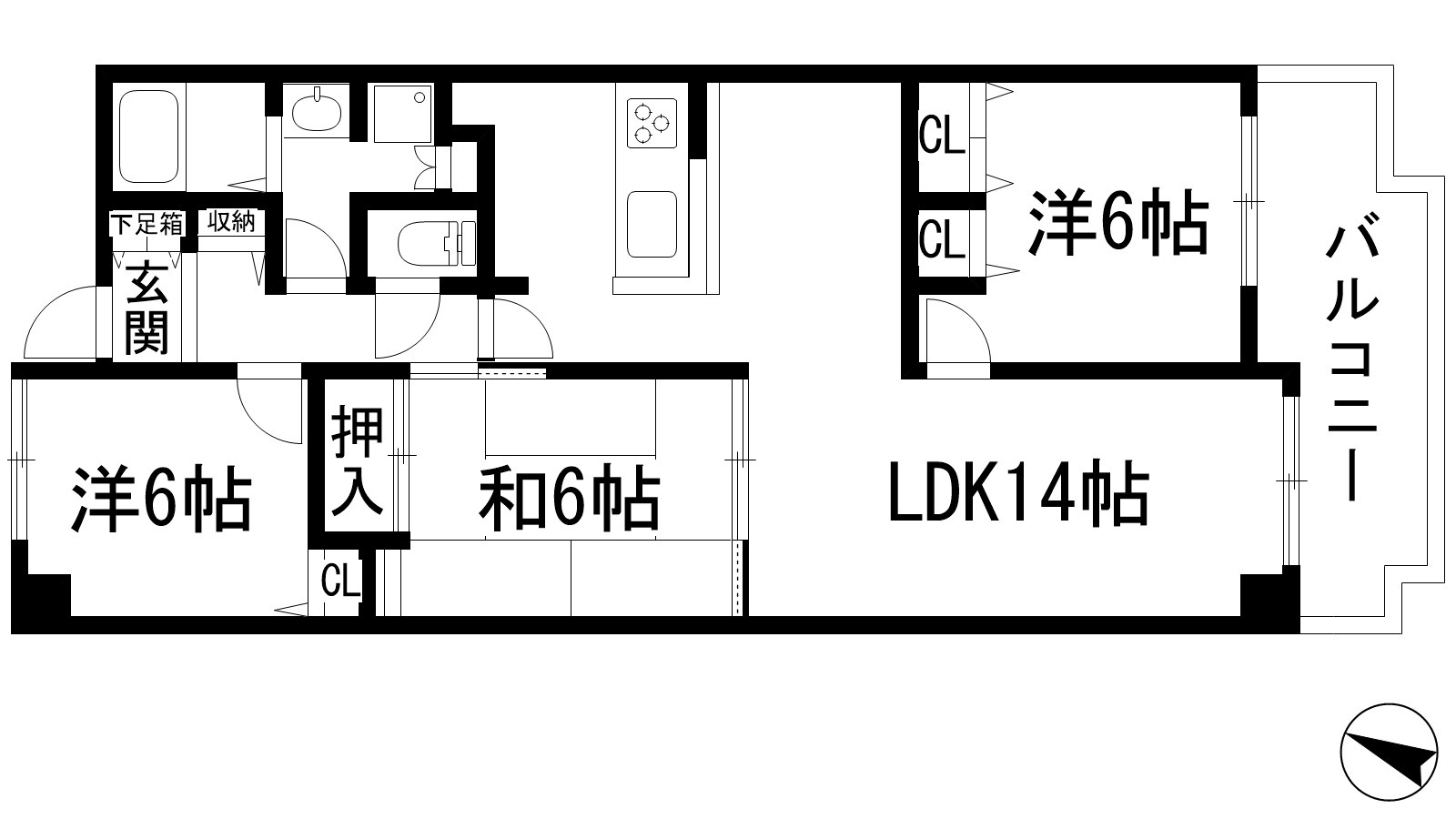 兵庫県西宮市上ケ原四番町の賃貸マンションの間取り