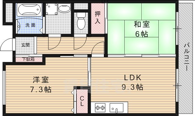 宇治市五ケ庄のマンションの間取り