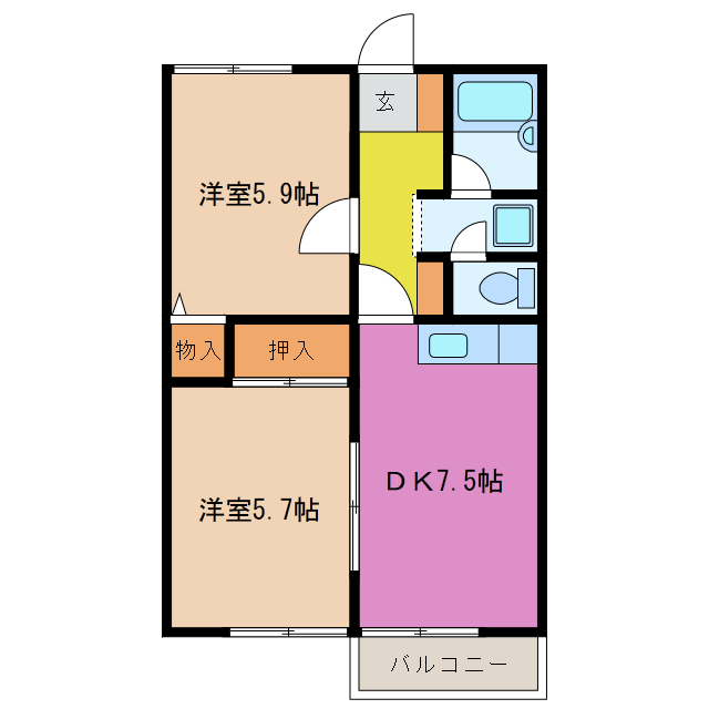 津市白山町二本木のアパートの間取り