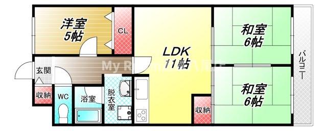 サンハイツ八尾南1号棟の間取り