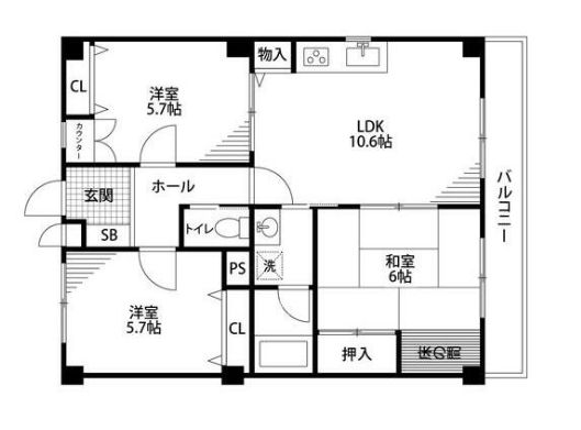 南足柄市飯沢のマンションの間取り