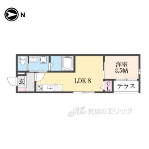 京都市山科区椥辻中在家町のアパートの間取り