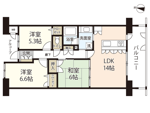 広島市安佐南区大町東のマンションの間取り