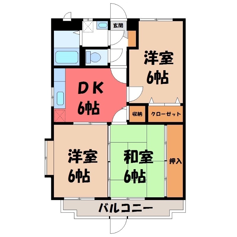 栃木市平柳町のマンションの間取り