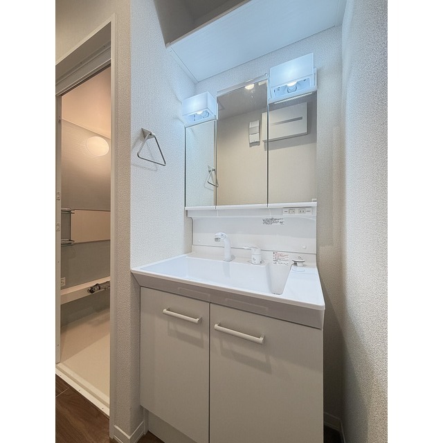 洗面設備　３面鏡付き洗髪洗面化粧台ですね♪