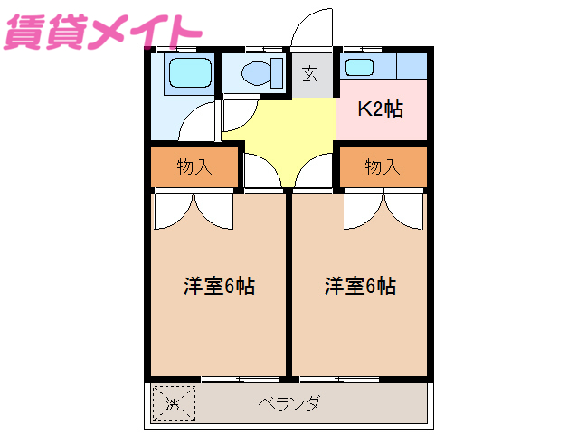 伊勢市小俣町宮前のアパートの間取り