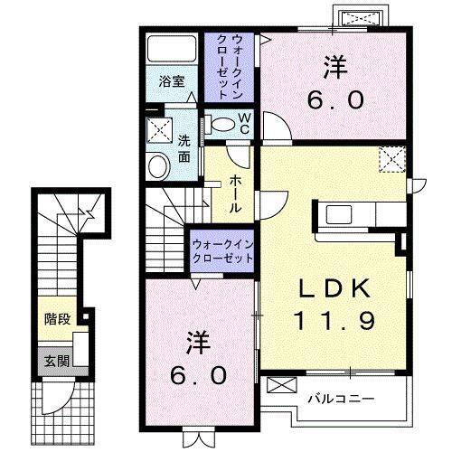 松山市北久米町のアパートの間取り