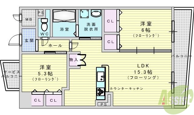 吹田市高浜町のマンションの間取り