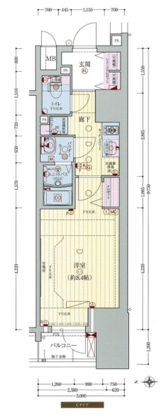 大阪市中央区平野町のマンションの間取り