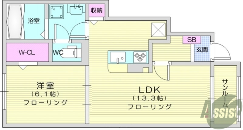 仙台市青葉区みやぎ台のアパートの間取り