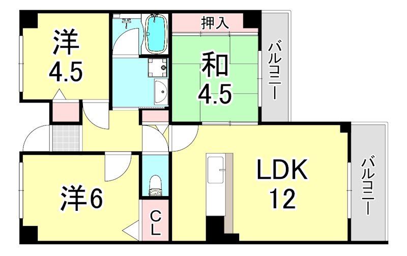 神戸市灘区畑原通のマンションの間取り