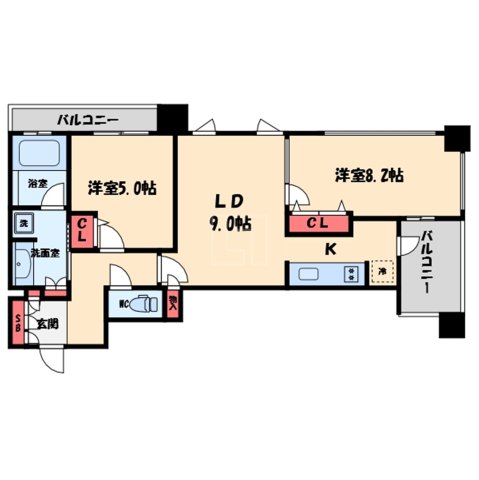 大阪市中央区東心斎橋のマンションの間取り