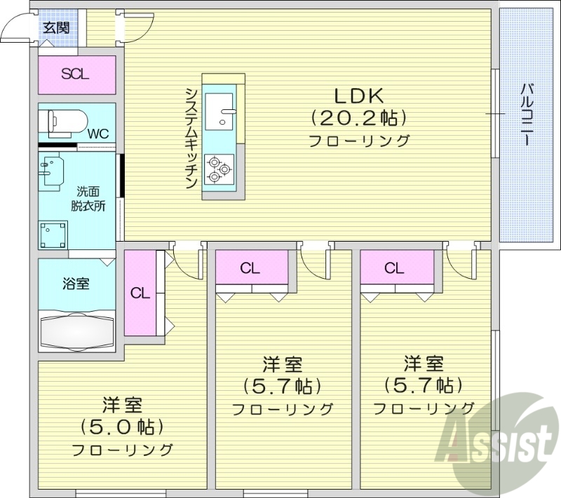 札幌市白石区南郷通のマンションの間取り