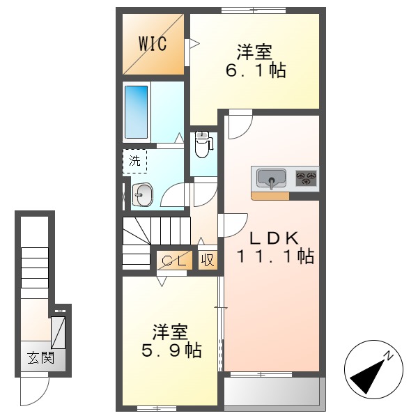 倉敷市北畝のアパートの間取り