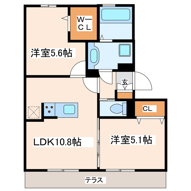 熊本市中央区渡鹿のアパートの間取り